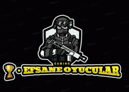 A Logo For Efsane Oyucular Gaming With A Man Holding A Gun GIF