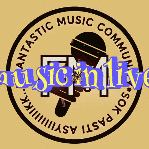 A Logo For Fantastic Music Communion With A Microphone In The Center GIF