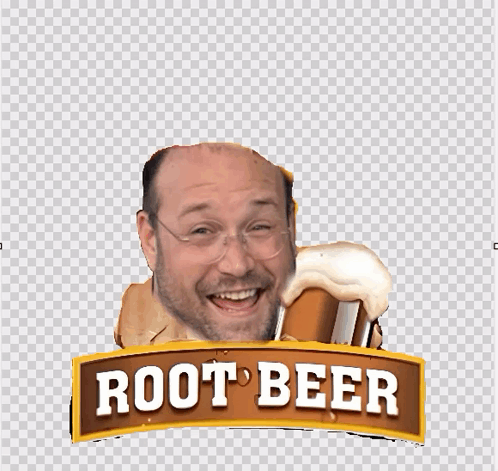 A Logo For Fug Root Beer With A Bald Man GIF