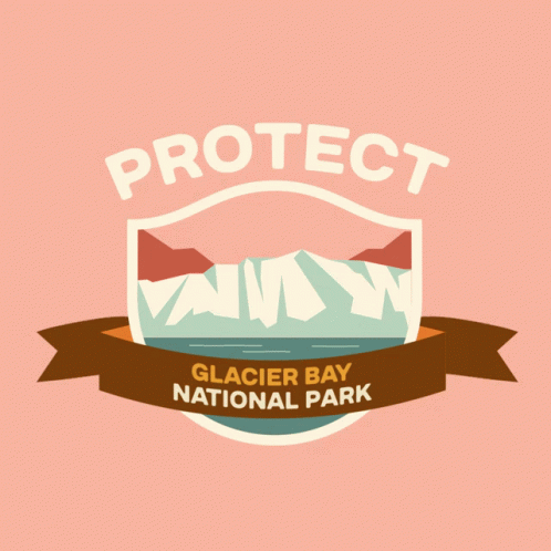 A Logo For Glacier Bay National Park With A Shield And A Brown Ribbon GIF