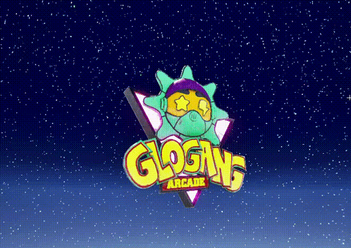 A Logo For Gloaming Arcade Against A Starry Night Sky GIF