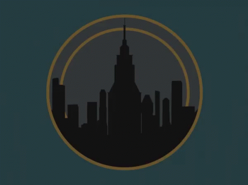 A Logo For Gotham City With A City Skyline GIF