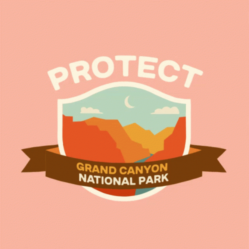 A Logo For Grand Canyon National Park With A Shield And A Brown Ribbon GIF