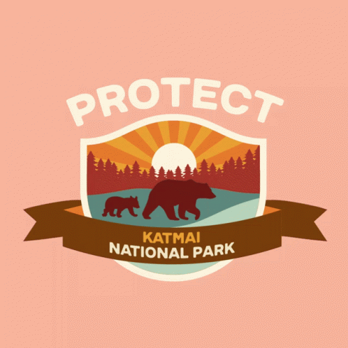 A Logo For Katmai National Park Shows A Bear And A Baby Bear GIF