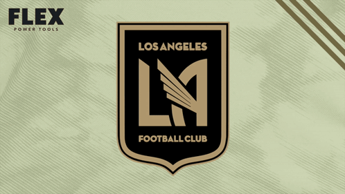 A Logo For Los Angeles Football Club With A Flex Power Tools Logo In The Background GIF