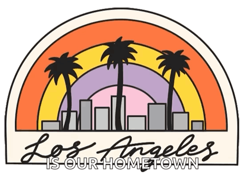 A Logo For Los Angeles Is Our Hometown With Palm Trees And A Rainbow GIF