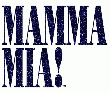 A Logo For Mamma Mia Written In Purple Glitter GIF