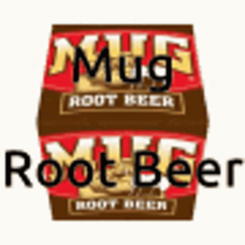 A Logo For Mug Root Beer With Two Barrels On A White Background . GIF