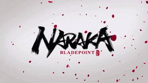 a logo for naraka bladepoint with red petals falling around it