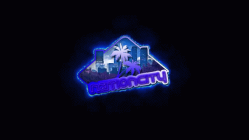 A Logo For Nationality With Palm Trees And Buildings GIF