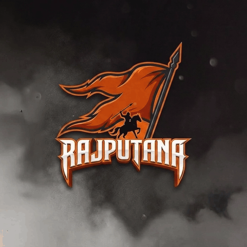 A Logo For Rajputana With An Orange Flag And A Man On A Horse GIF