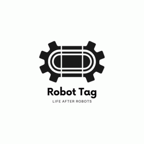 A Logo For Robot Tag Life After Robots Is Displayed On A Blue Background GIF