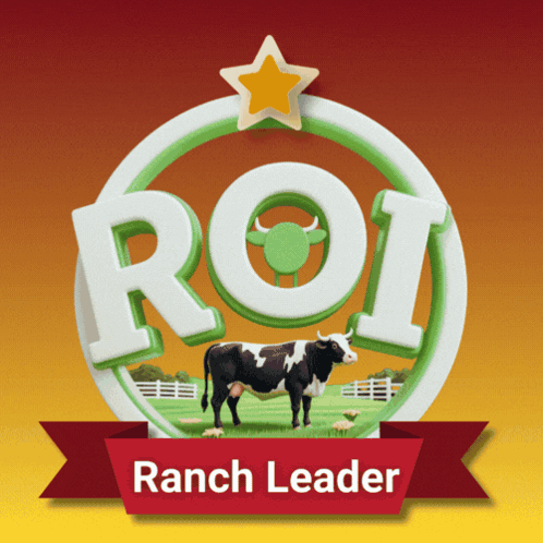 a logo for roi ranch leader with a cow