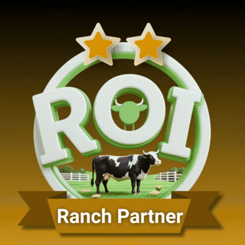 a logo for roi ranch partner with a cow