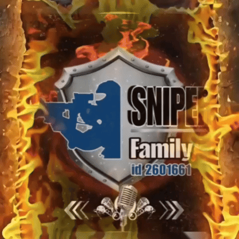 A Logo For Snipe Family Shows A Shield And A Microphone In Front Of Flames GIF