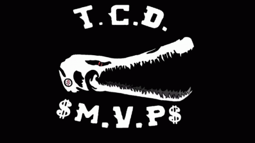 A Logo For T.c.d. $ M.v.p.s With A Crocodile On A Black Background GIF