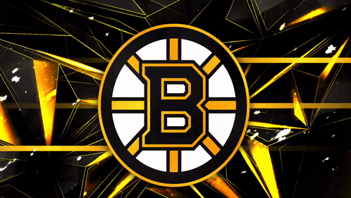 A Logo For The Boston Bruins Is On A Black And Yellow Background GIF