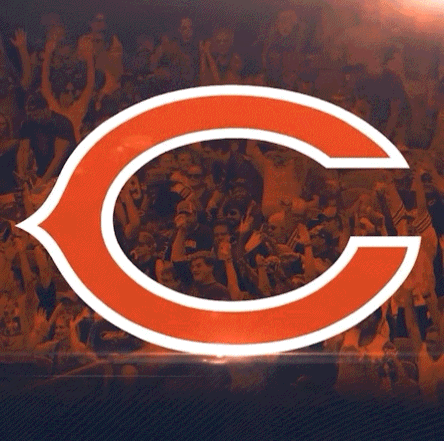 a logo for the chicago bears with a crowd of people in the background
