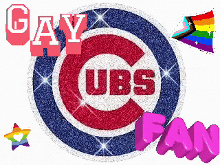 A Logo For The Chicago Cubs With The Words Gay Cubs Fan GIF