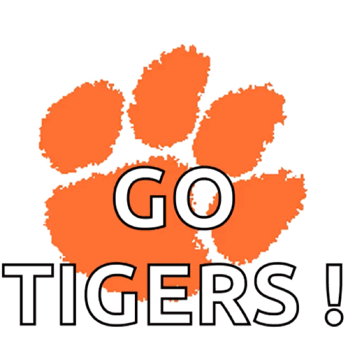 A Logo For The Clemson Tigers With An Orange Paw Print In The Background GIF