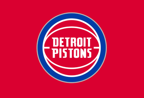 A Logo For The Detroit Pistons Basketball Team On A Blue Background GIF