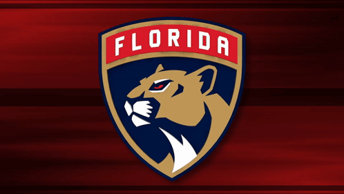 A Logo For The Florida Panthers Is Shown On A Dark Red Background GIF