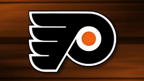 A Logo For The Flyers Is Shown On A Brown Background GIF