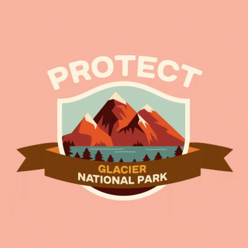 A Logo For The Glacier National Park Shows Mountains And Trees GIF