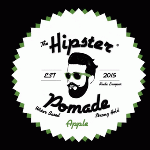 A Logo For The Hipster Pomade With A Bearded Man Wearing Green Sunglasses GIF