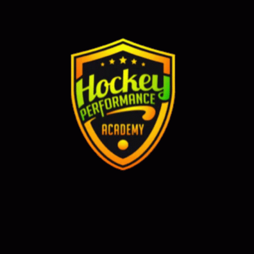 A Logo For The Hockey Performance Academy With A Black Background GIF