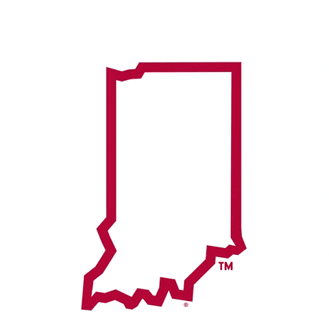 A Logo For The Indiana Hoosiers Is Shown In Red On A White Background GIF