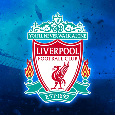 A Logo For The Liverpool Football Club Is Shown On A Blue Background GIF