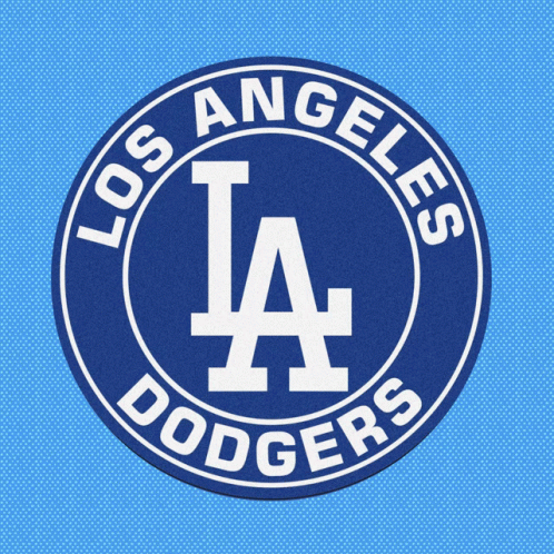 A Logo For The Los Angeles Dodgers Is Shown On A Blue Background GIF
