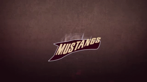 A Logo For The Mustangs Shows A Horse 'S Head And The Word Mustangs GIF