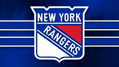 A Logo For The New York Rangers Is Shown On A Blue Background GIF