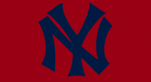 A Logo For The New York Yankees Is Shown In Blue On A White Background GIF