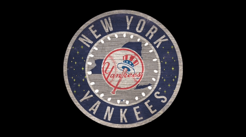 A Logo For The New York Yankees With A Baseball In The Center GIF