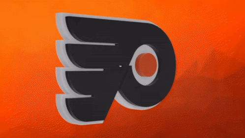 A Logo For The Philadelphia Flyers Is Displayed On An Orange Background GIF