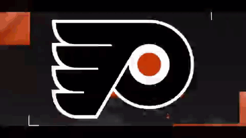 A Logo For The Philadelphia Flyers Is Shown On A Black And Orange Background GIF