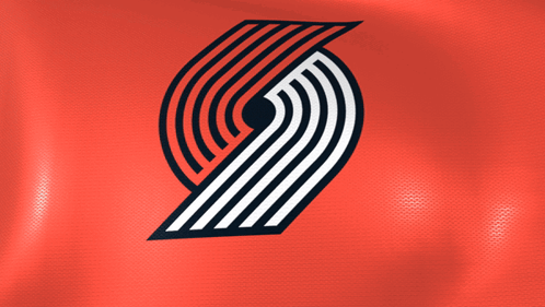 A Logo For The Portland Trail Blazers Is Displayed On A Red Background GIF