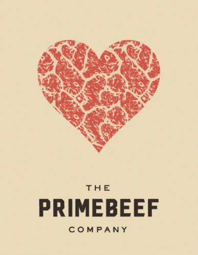 a logo for the primebeef company with a heart made of steak
