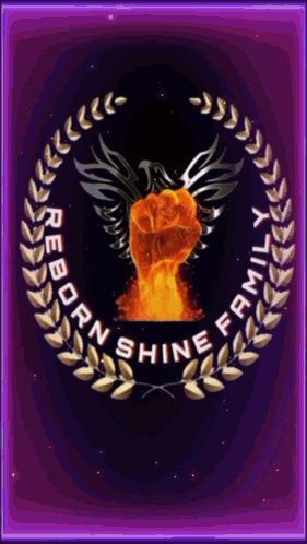 A Logo For The Reborn Shine Family Has A Fist In The Center GIF