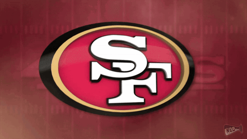 A Logo For The San Francisco 49Ers Is Shown On A Red Background GIF