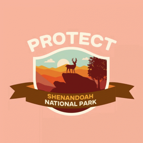 A Logo For The Shenandoah National Park With A Deer Standing On A Rock GIF
