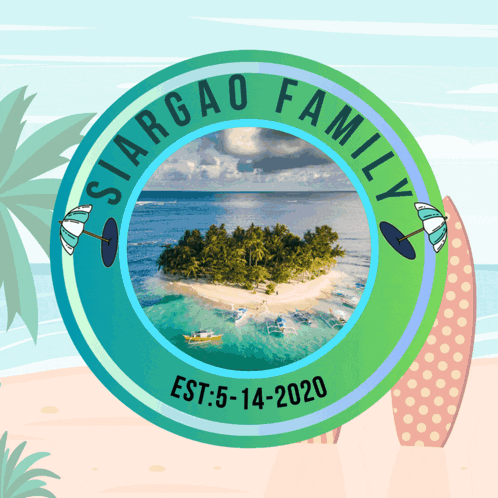 A Logo For The Siargao Family Shows A Small Island In The Ocean GIF