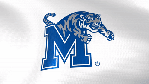 A Logo For The University Of Michigan With A Tiger On The Letter M GIF