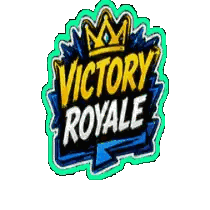 a logo for victory royale has a crown on it
