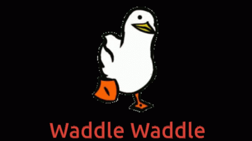 A Logo For Waddle Waddle With A White Duck GIF