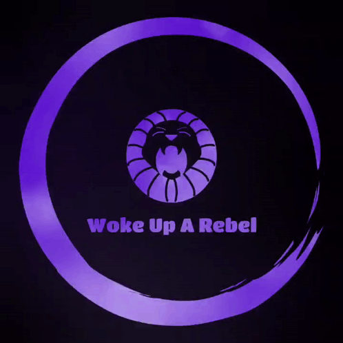 A Logo For Woke Up A Rebel With A Purple Circle GIF