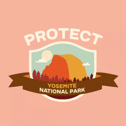 A Logo For Yosemite National Park Shows A Mountain And Trees GIF